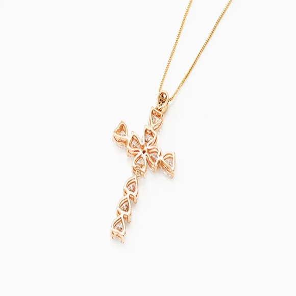18K Gold Plated Titanium Steel Chain Cubic Zirconia Cross Pendant Necklace - Picture 2 of 2